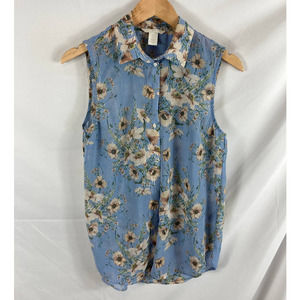 H&M Floral Striped Sleeveless Button Down shirt Size 4